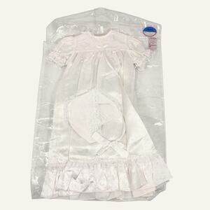 NEW Vtg Christening Gown Dress Bonnet Set Baby 6-9 M Baptism Lace Floral Madonna